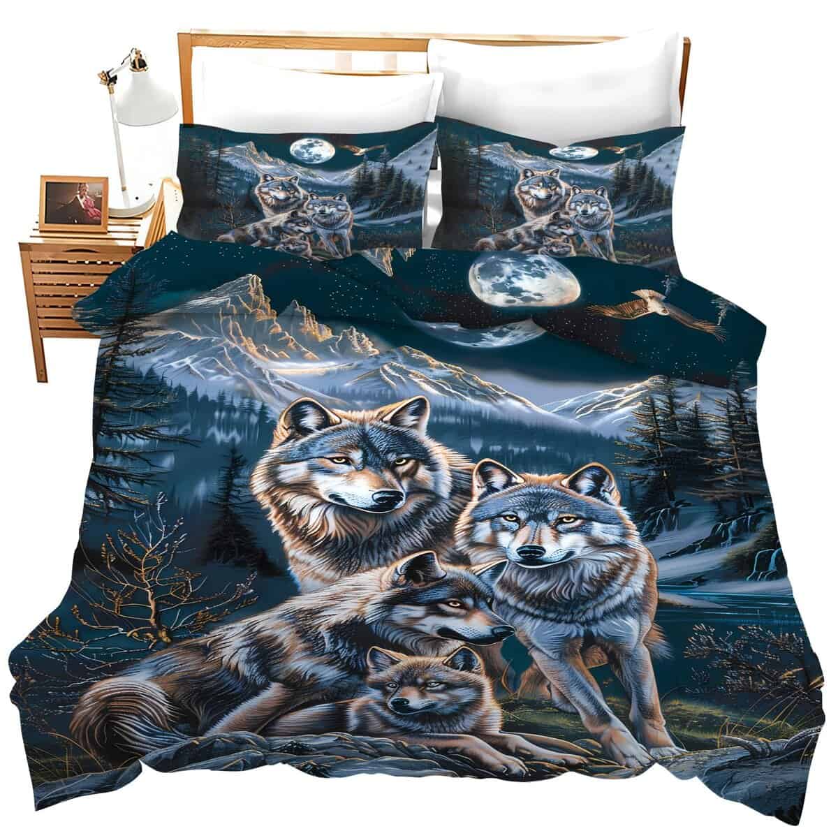 Juego de Ropa de Cama con Lobos Bosque, Cubierta de Edredón