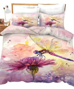 Juego de Ropa de Cama de Libélulas Coloridas Juego de Funda