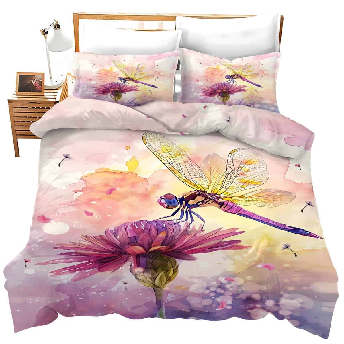 Juego de Ropa de Cama de Libélulas Coloridas Juego de Funda