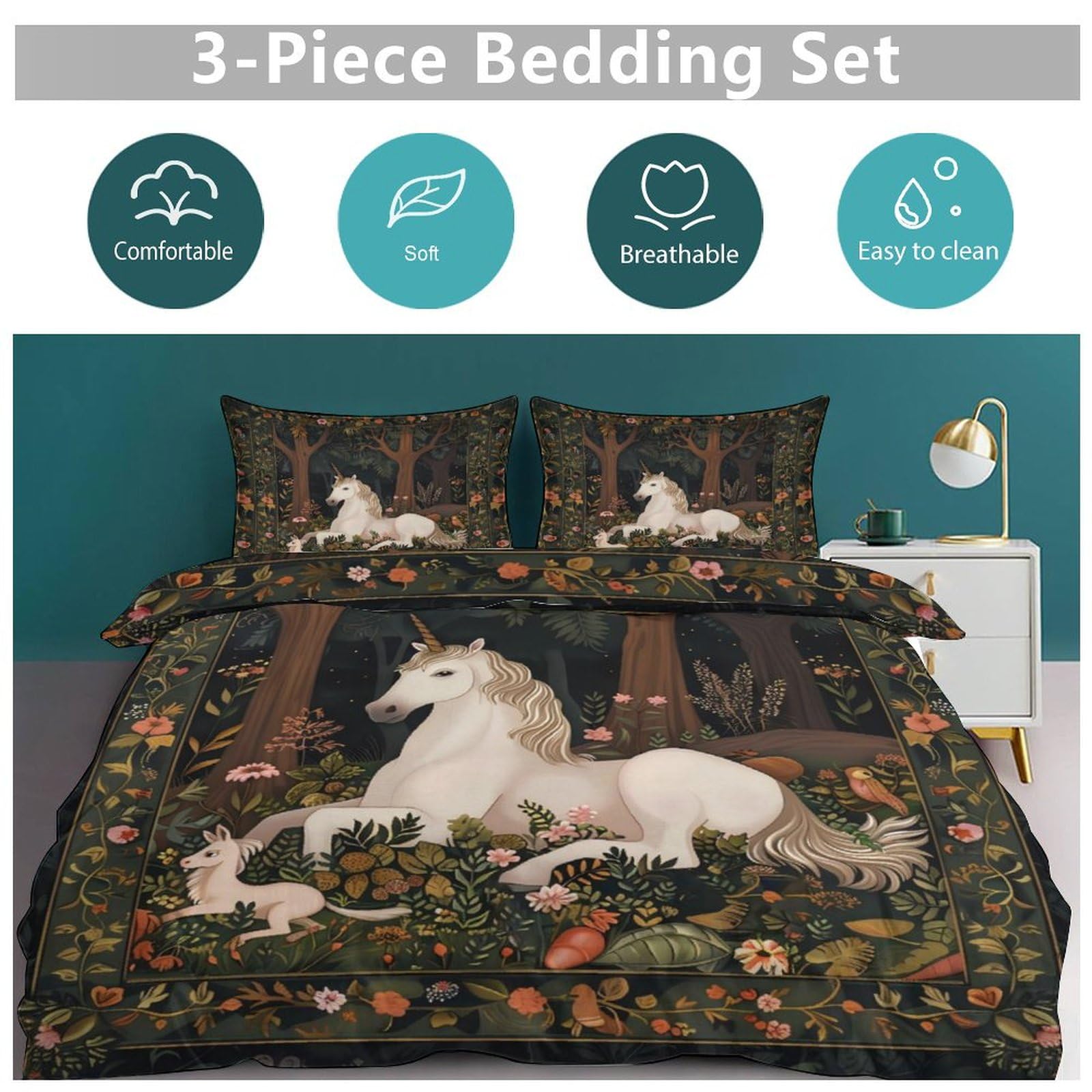 Set de Ropa de Cama Unicornios Juego de Funda de Edredón - Imagen 9