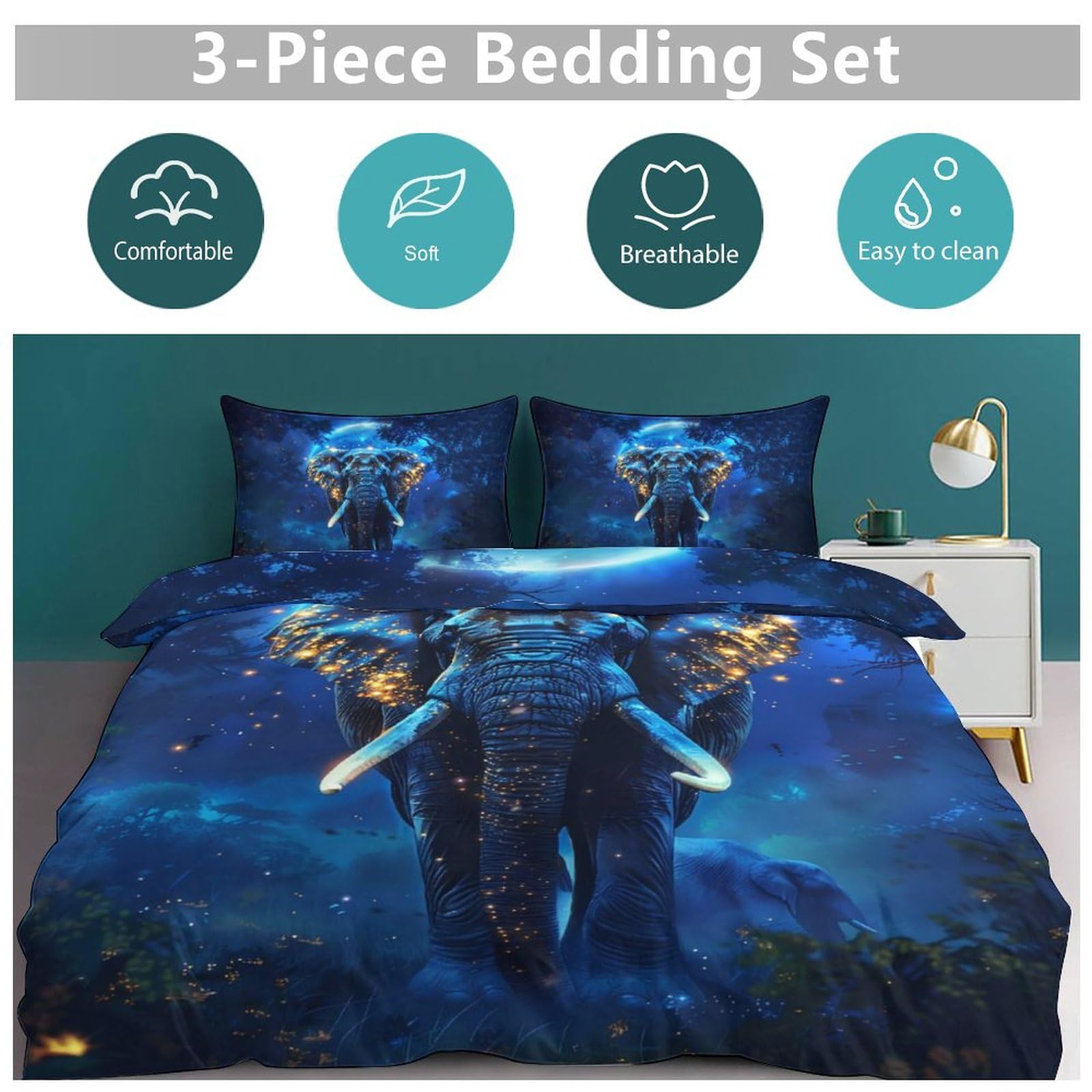 Set de Ropa de Cama de Elefante Juego de Funda de Edredón - Imagen 8