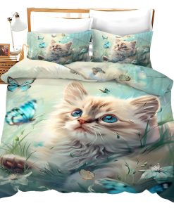 Juego de Ropa de Cama de Gato Mariposa Lindo Decoración de