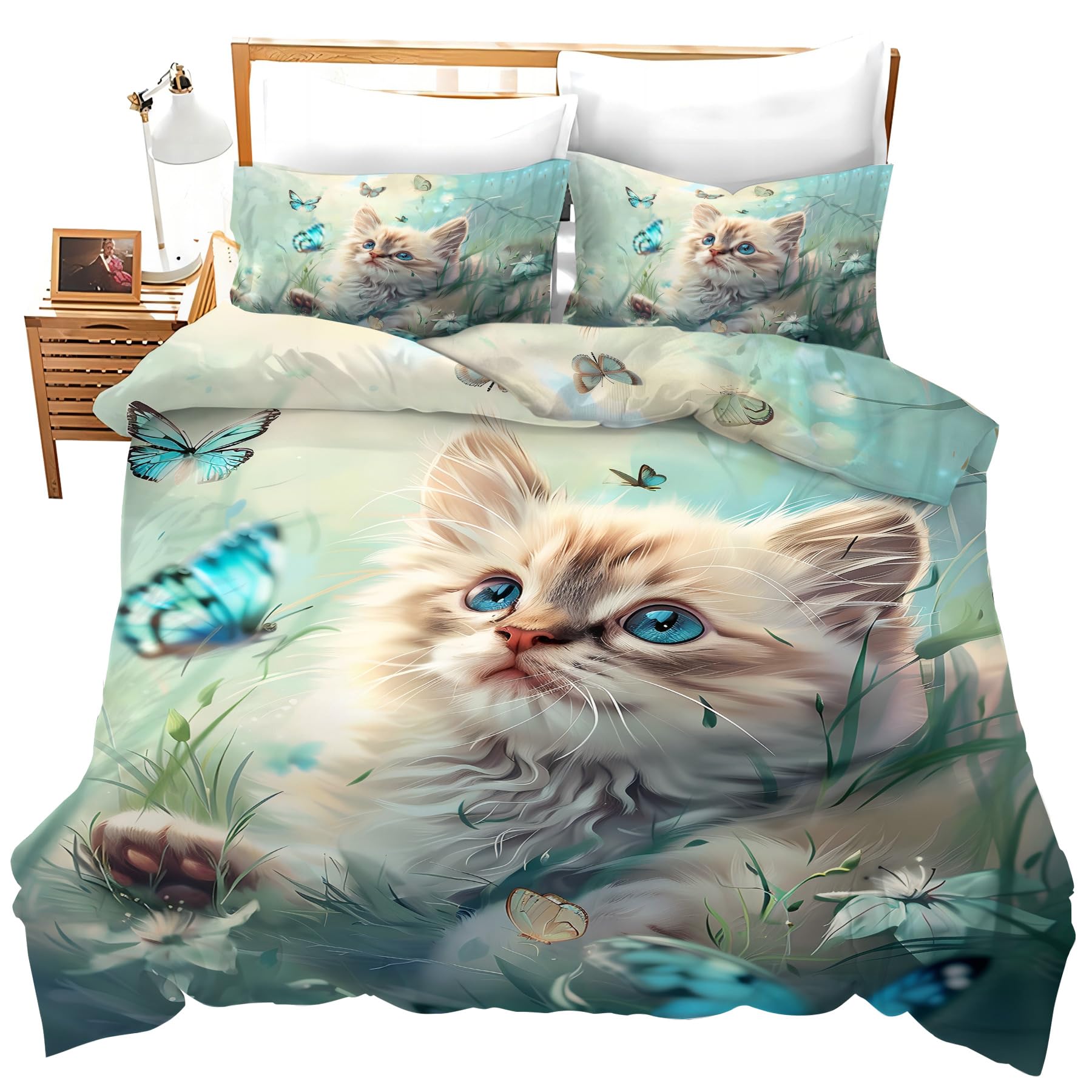 Juego de Ropa de Cama de Gato Mariposa Lindo Decoración de