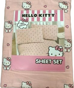 Juego de sábanas de algodón Hello Kitty (Rosa - con