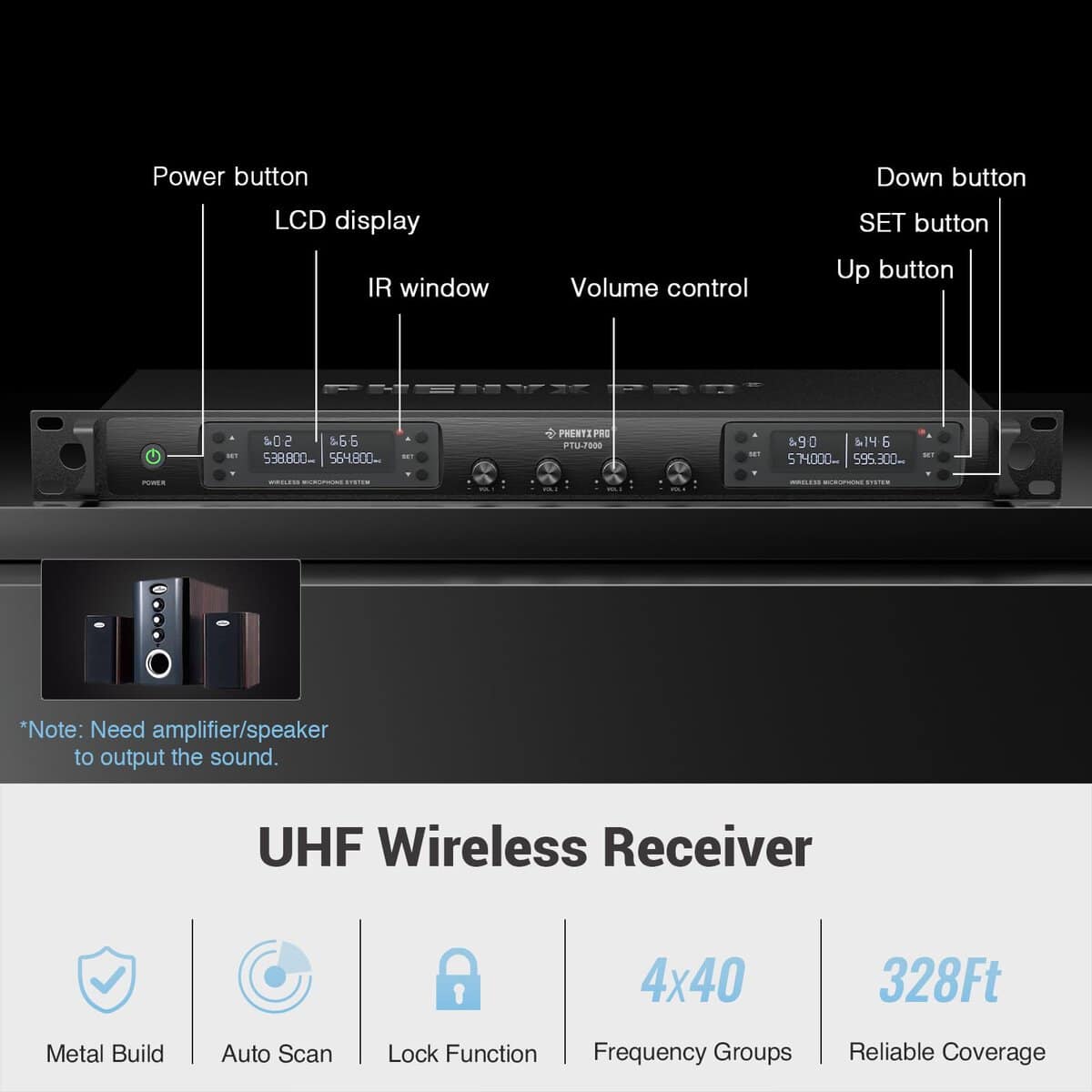 Sistema de Micrófono Inalámbrico de 4 Canales Phenyx Pro, - Imagen 4