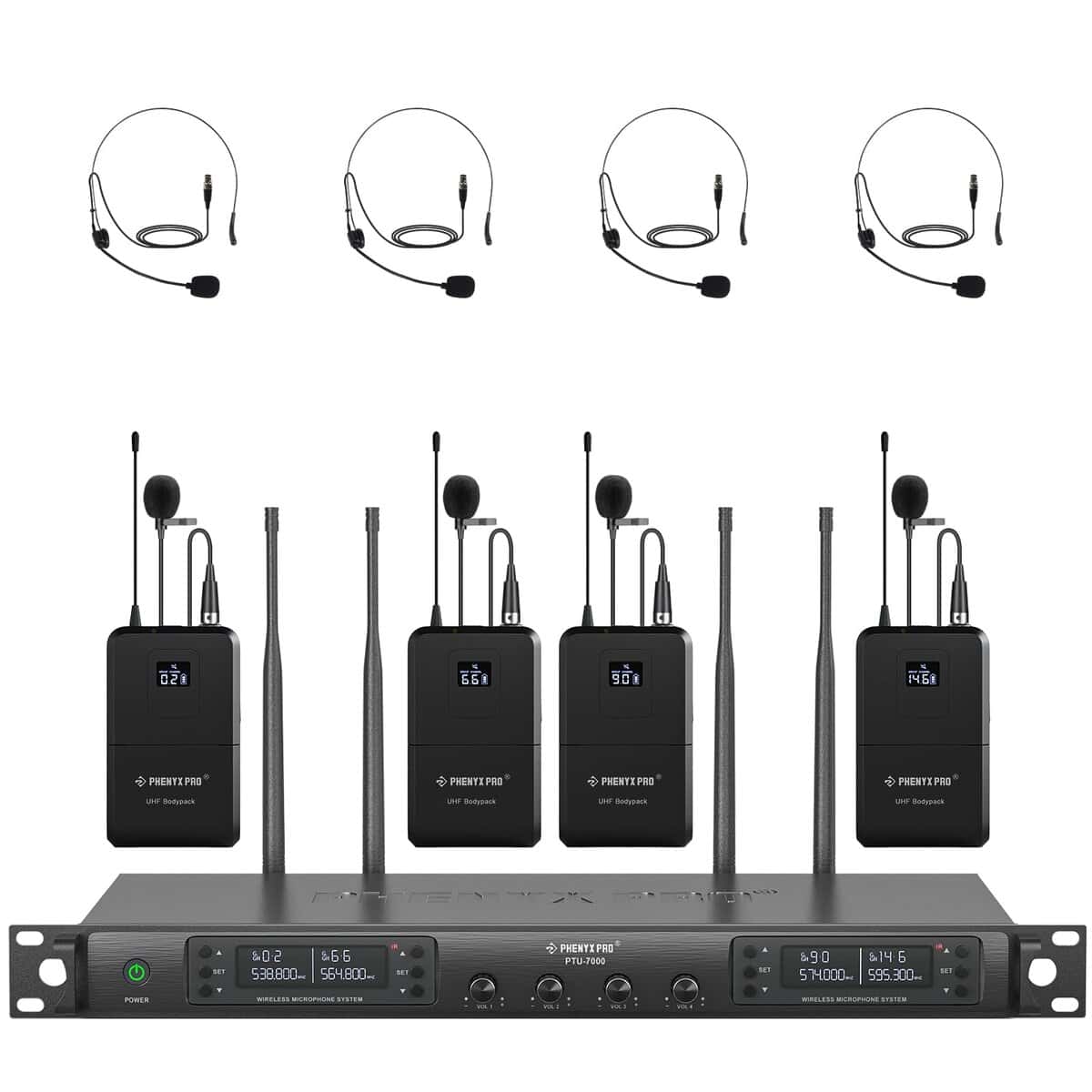 Sistema de Micrófono Inalámbrico de 4 Canales Phenyx Pro,