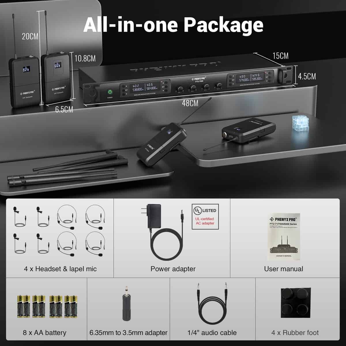 Sistema de Micrófono Inalámbrico de 4 Canales Phenyx Pro, - Imagen 8