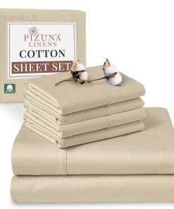 Juego de Sábanas de Algodón Puro 100% Tamaño King Beige,