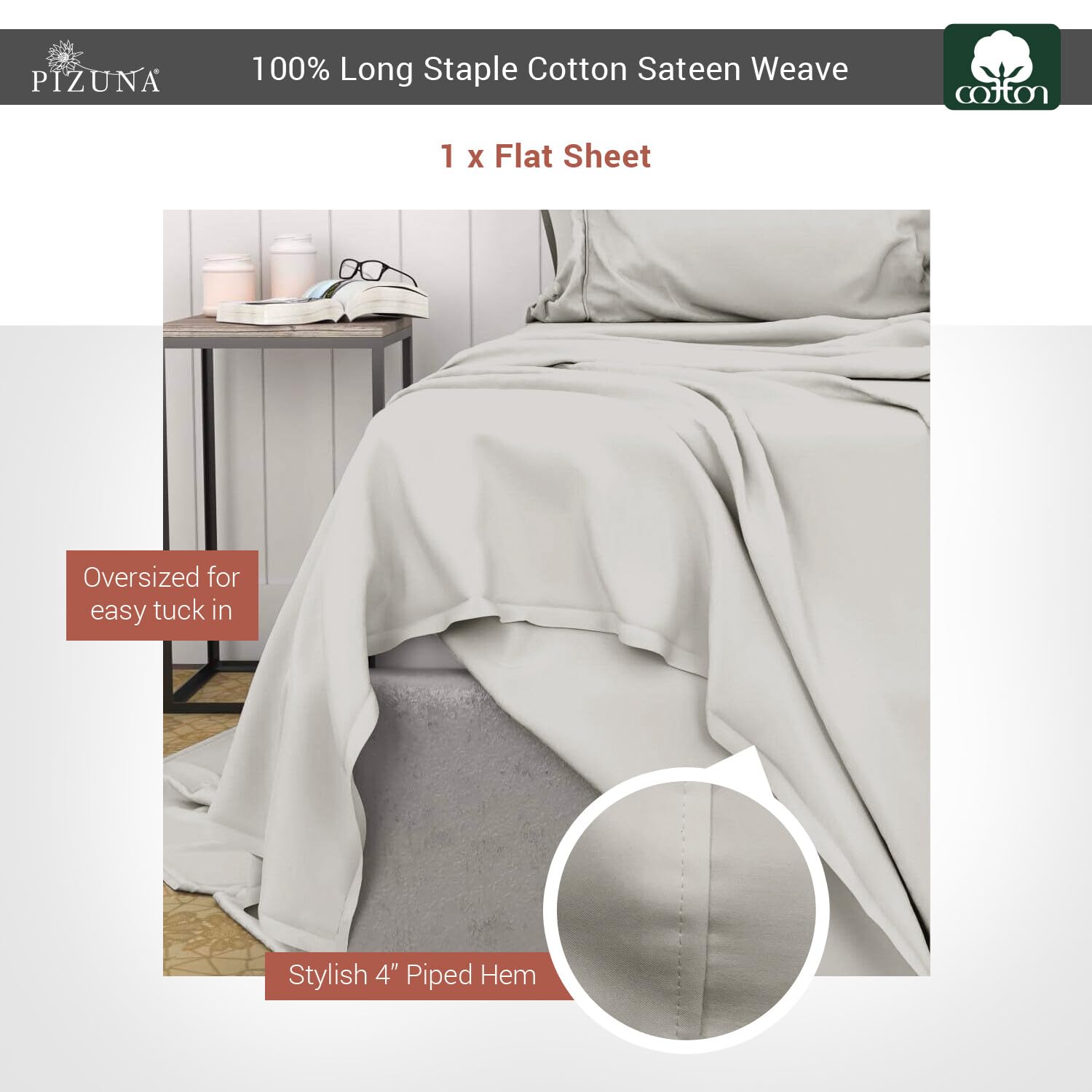 Sábana Plana de Algodón Puro 100% Full Gris Ceniza (1 PC), - Imagen 4