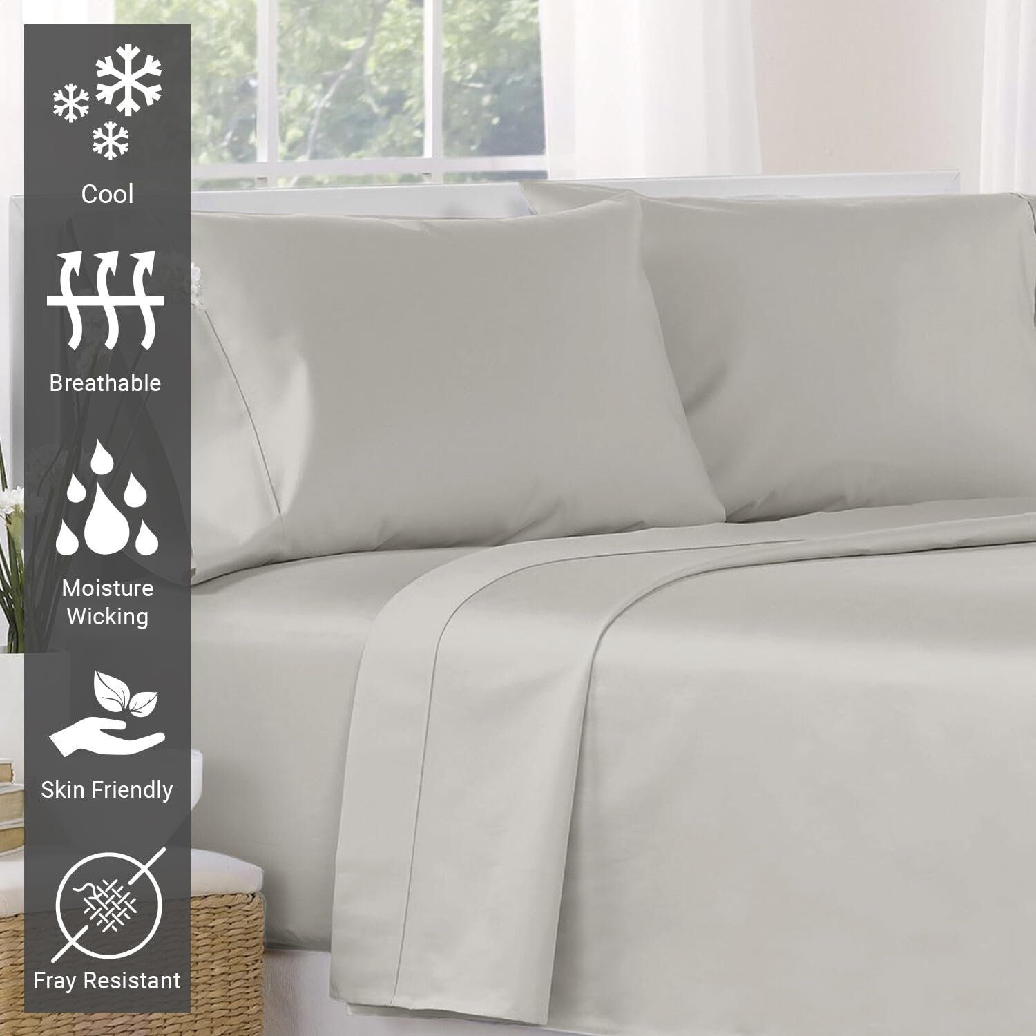 Sábana Plana de Algodón Puro 100% Full Gris Ceniza (1 PC), - Imagen 3