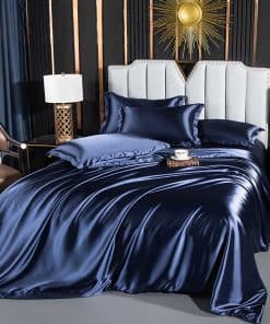 Juego de Funda de Edredón de Satén de Lujo -Azul Marino