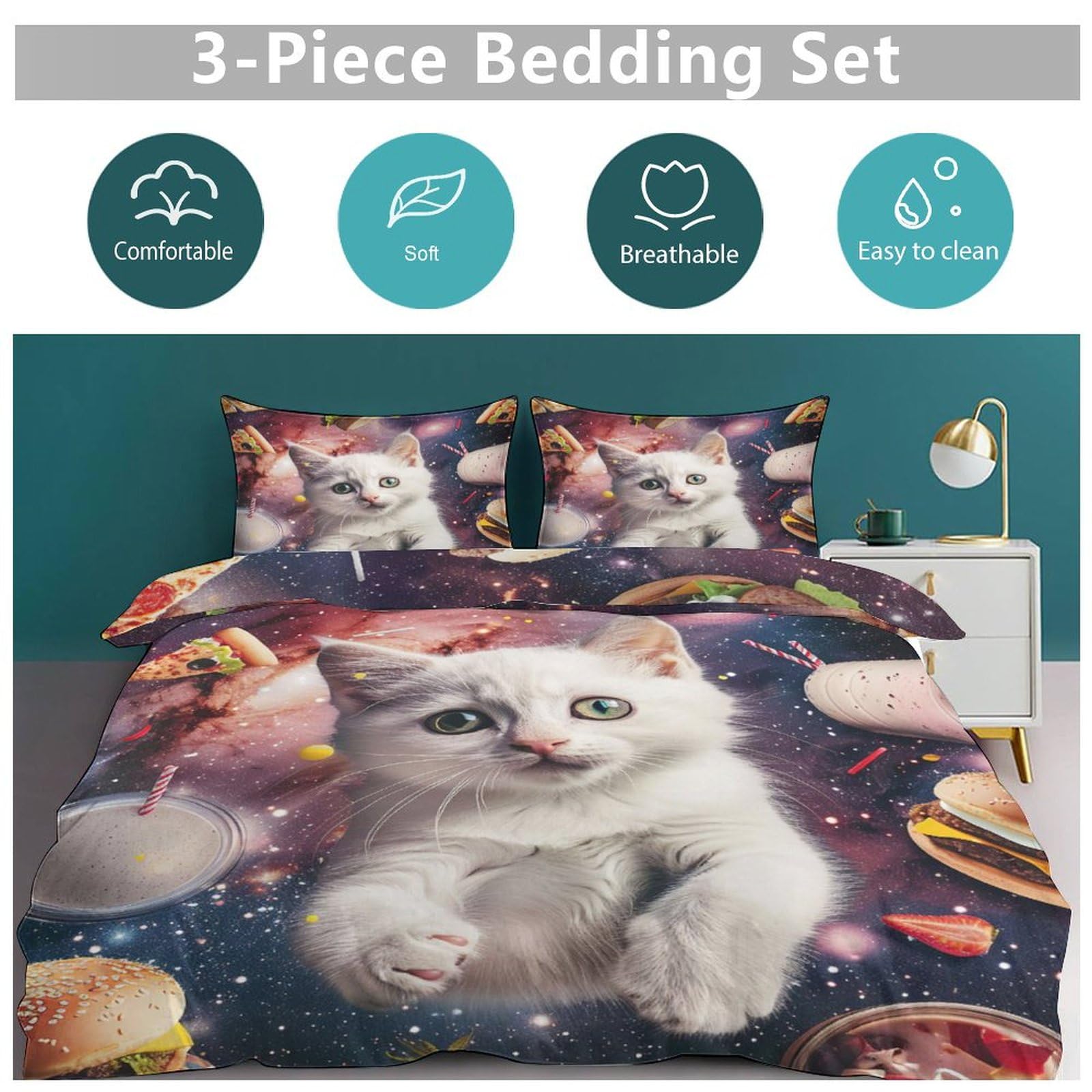 Set de Ropa de Cama Divertido con Estampado de Gatos en el - Imagen 6
