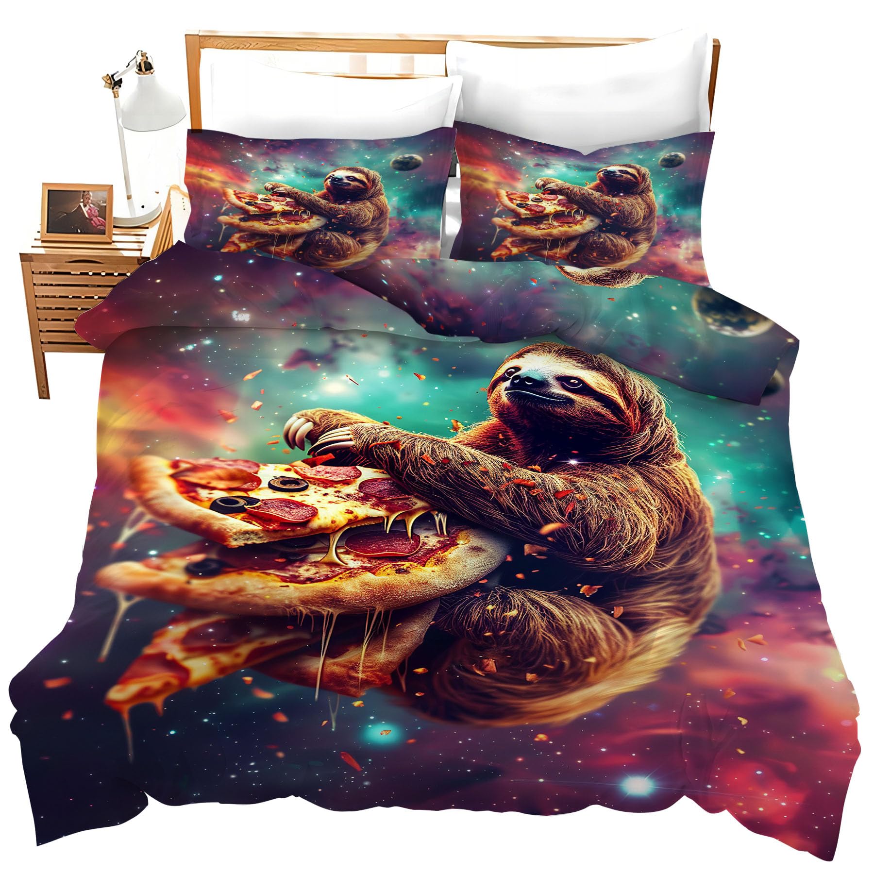 Set de Cama de Perezoso Pizza en el Espacio Exterior con