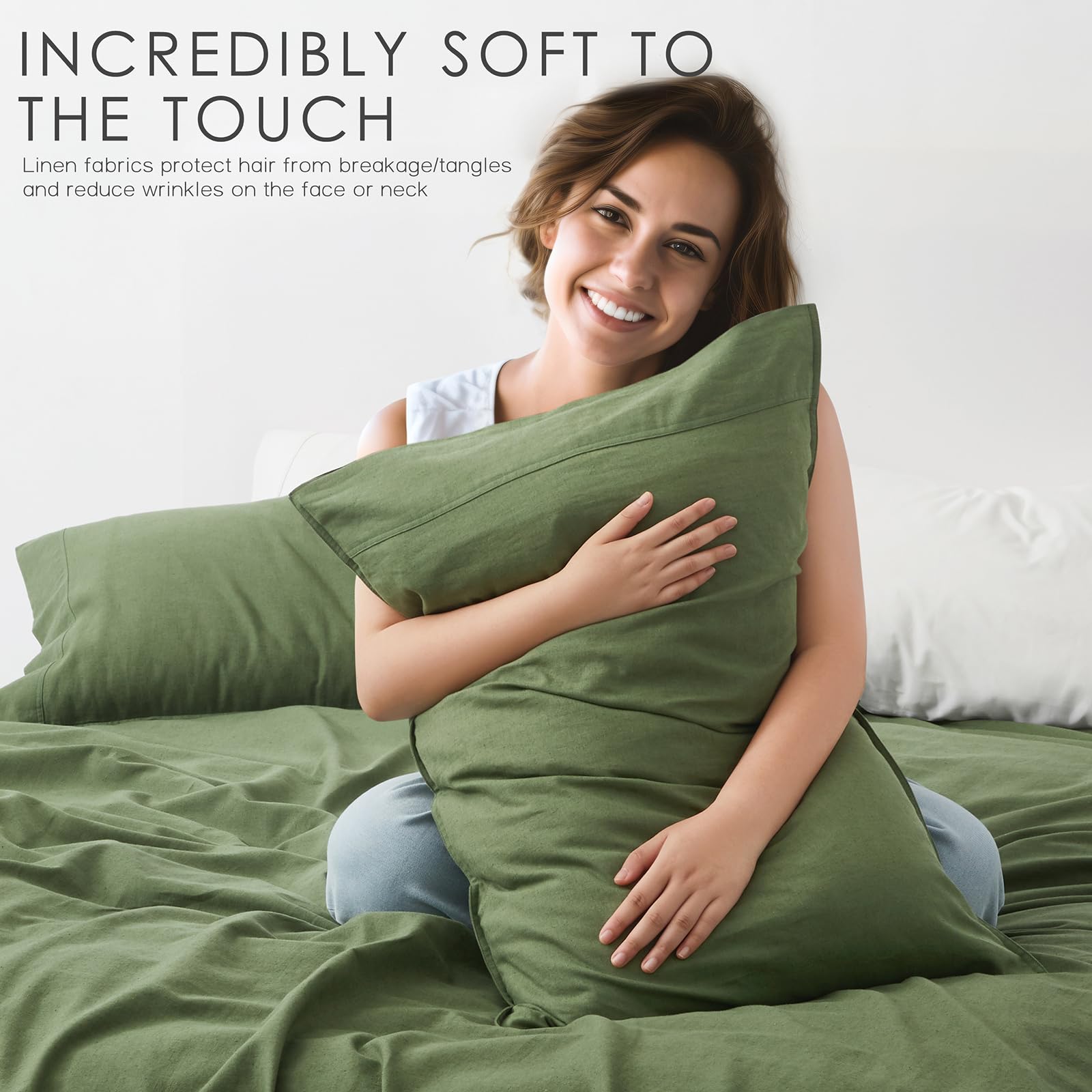 Juego de Sábanas de Lino Orgánico OnlySet 4 -Verde Bosque - Imagen 3