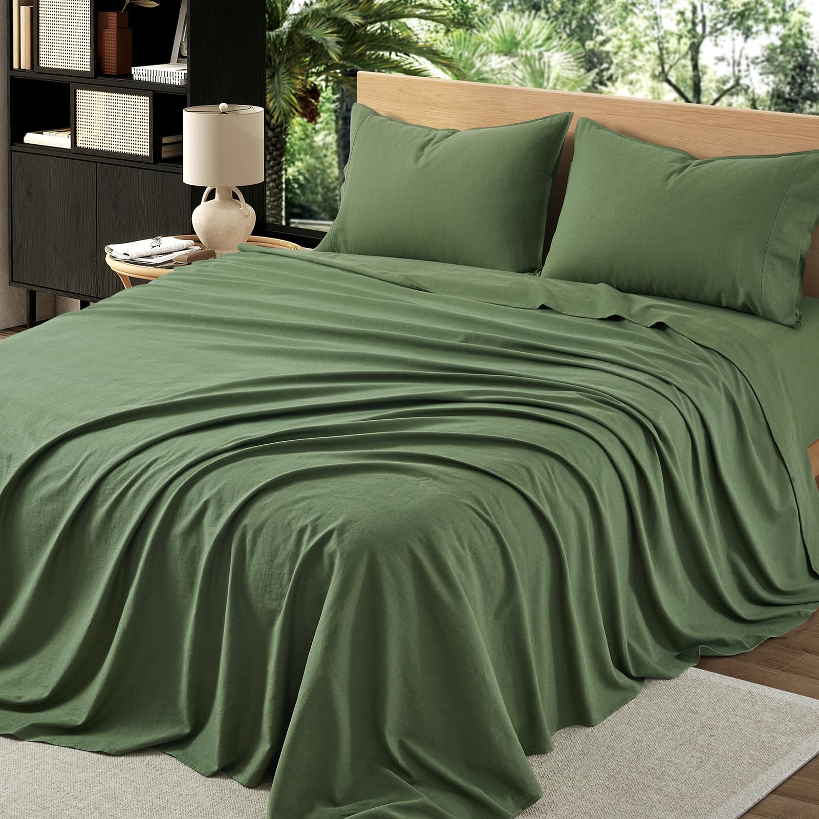 Juego de Sábanas de Lino Orgánico OnlySet 4 -Verde Bosque