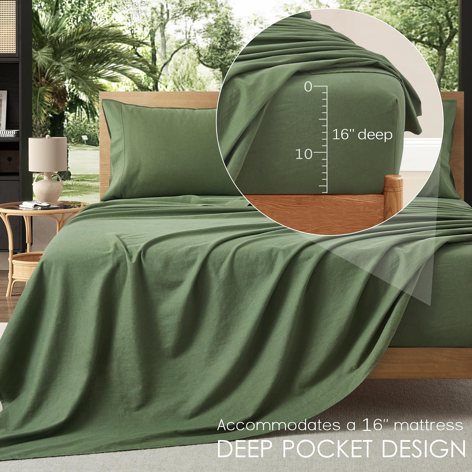 Juego de Sábanas de Lino Orgánico OnlySet 4 -Verde Bosque - Imagen 7