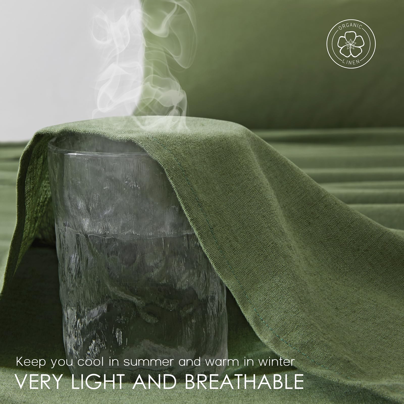 Juego de Sábanas de Lino Orgánico OnlySet 4 -Verde Bosque - Imagen 5