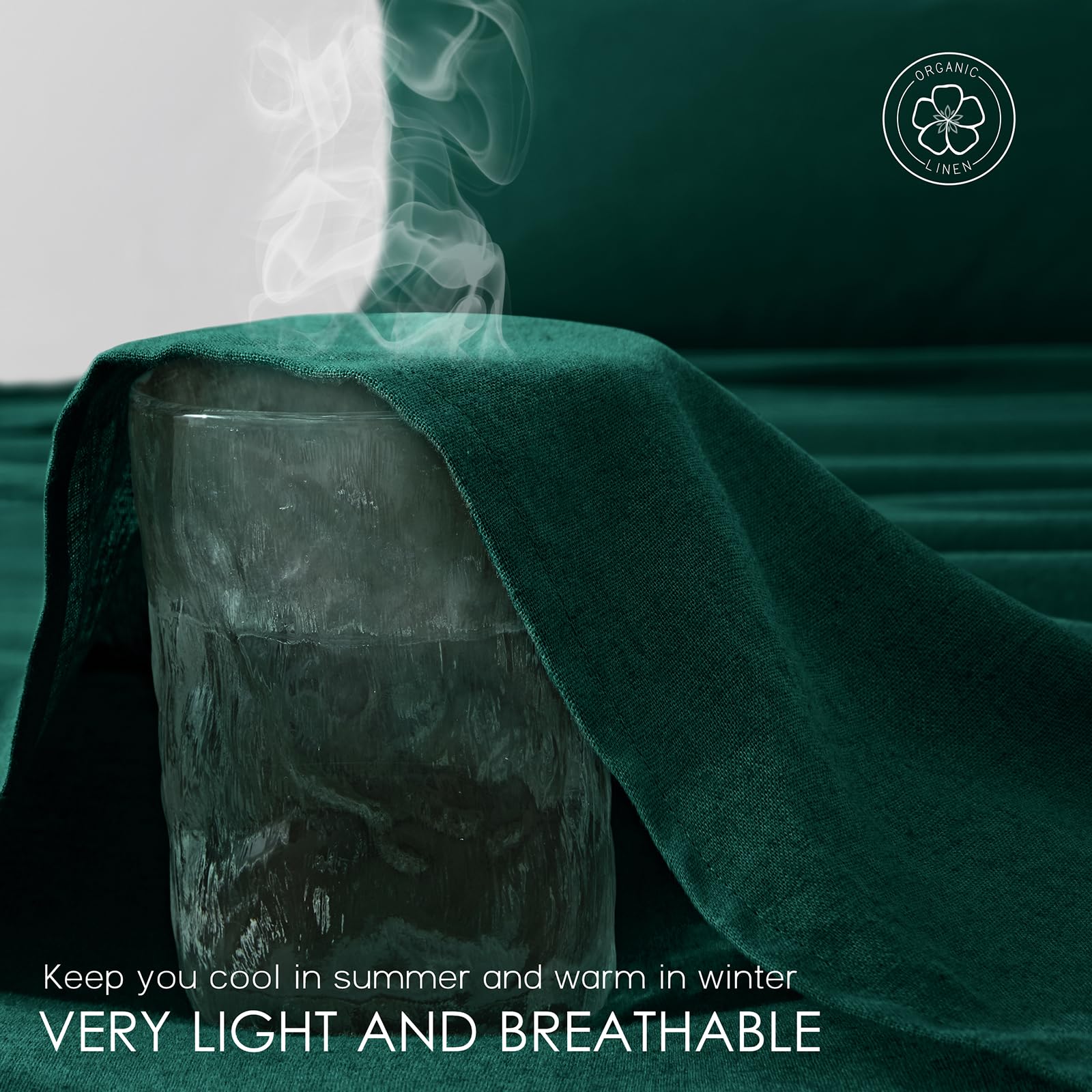 Juego de sábanas de lino orgánico OnlySet 4 -Verde Oscuro - Imagen 5