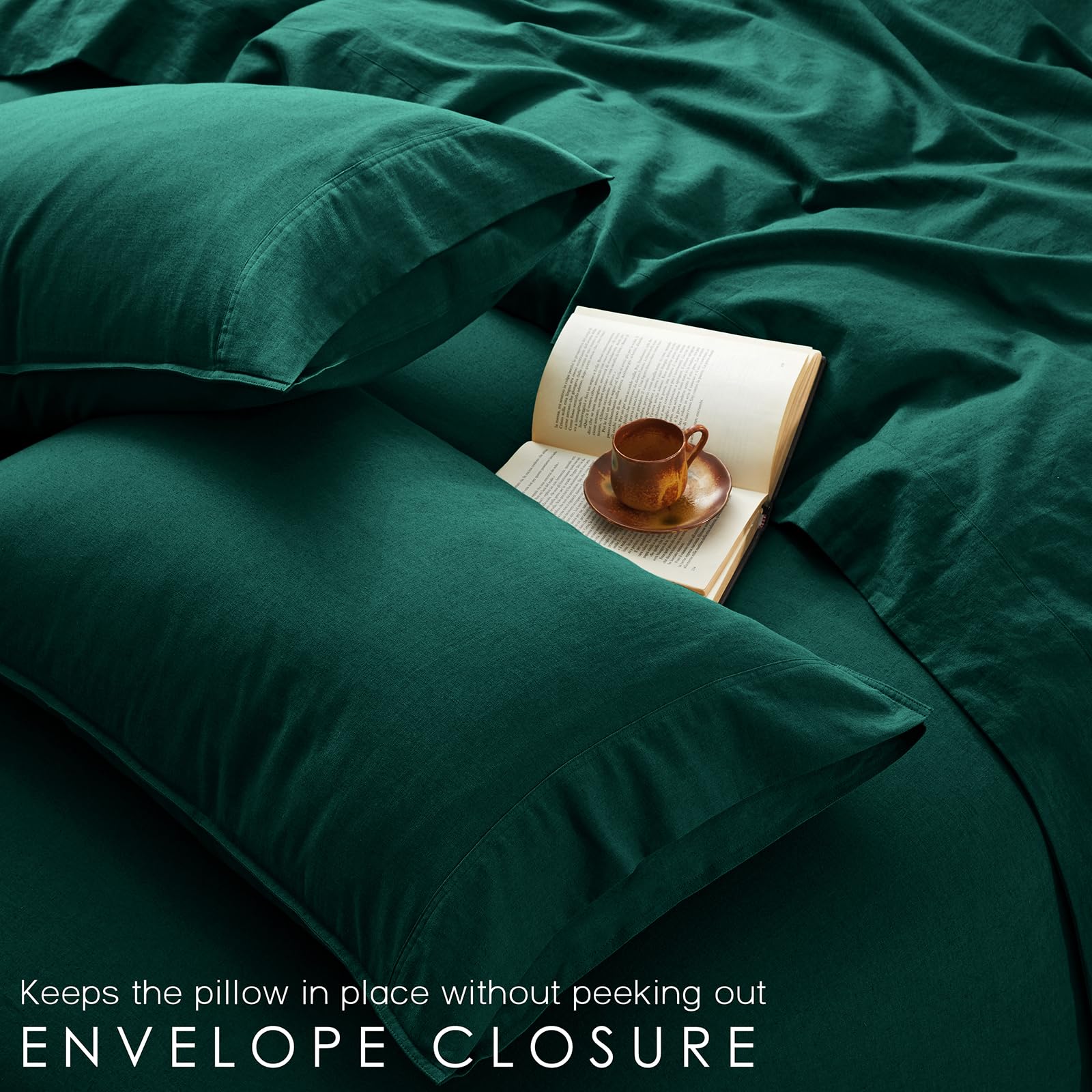 Juego de sábanas de lino orgánico OnlySet 4 -Verde Oscuro - Imagen 4