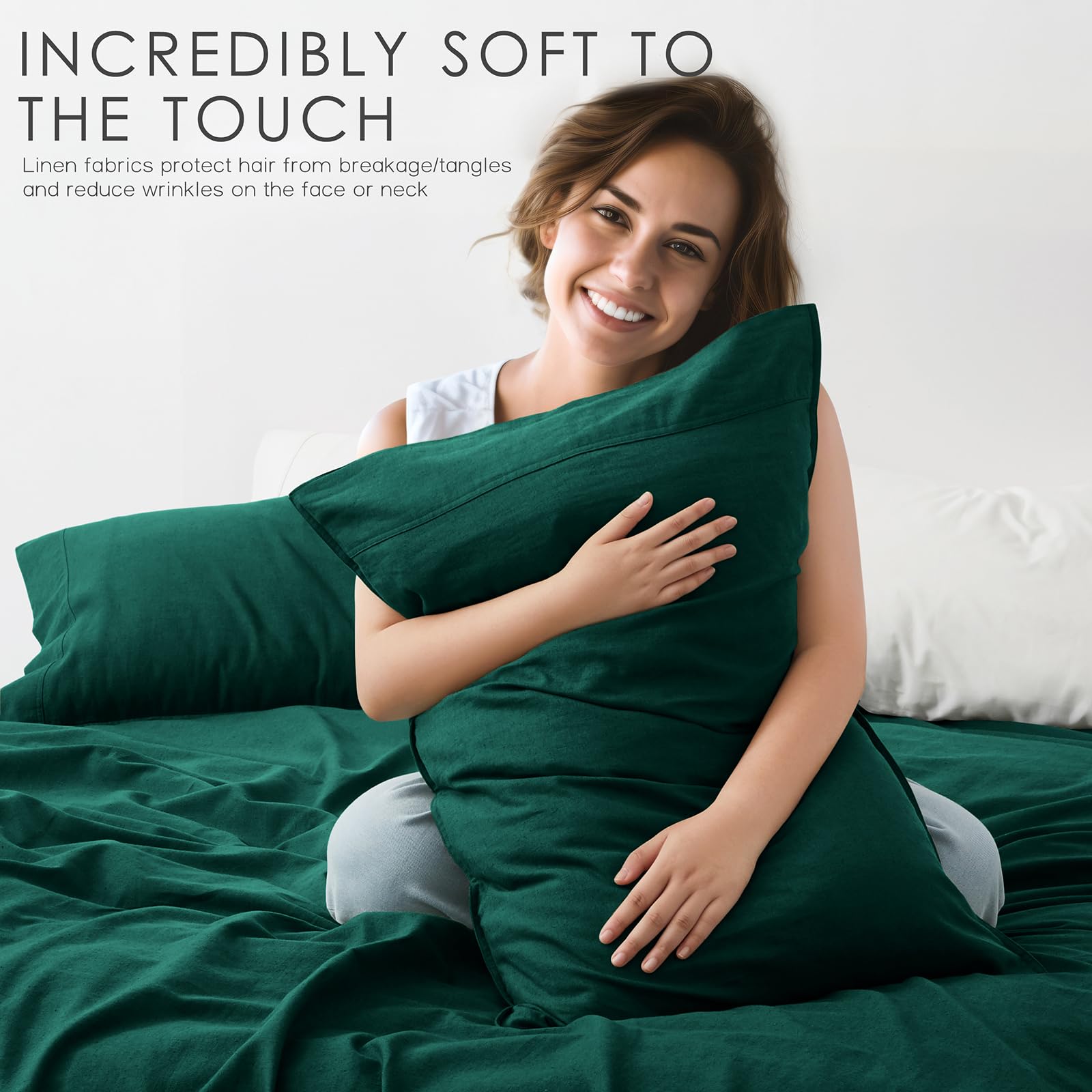 Juego de sábanas de lino orgánico OnlySet 4 -Verde Oscuro - Imagen 3
