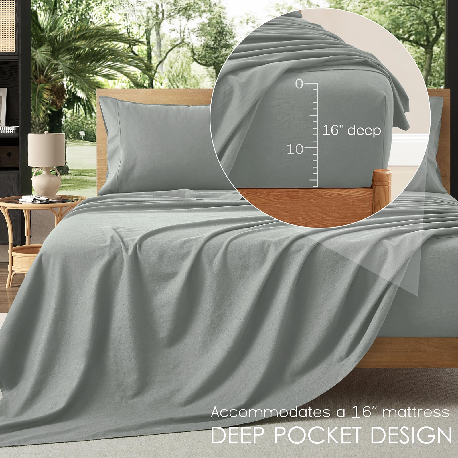 Juego de Sábanas de Lino Orgánico OnlySet 4 -Gris Earl - Imagen 7