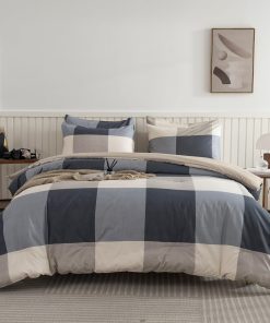 Juego de Edredón Completo BUPIRD Cuadros 3 Piezas Suave y
