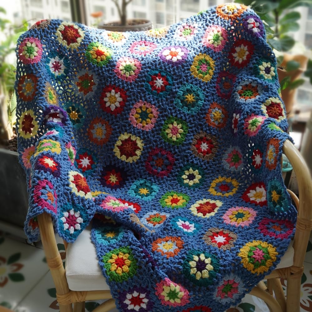 Manta de Ganchillo Hecha a Mano Estilo Suéter -Azul