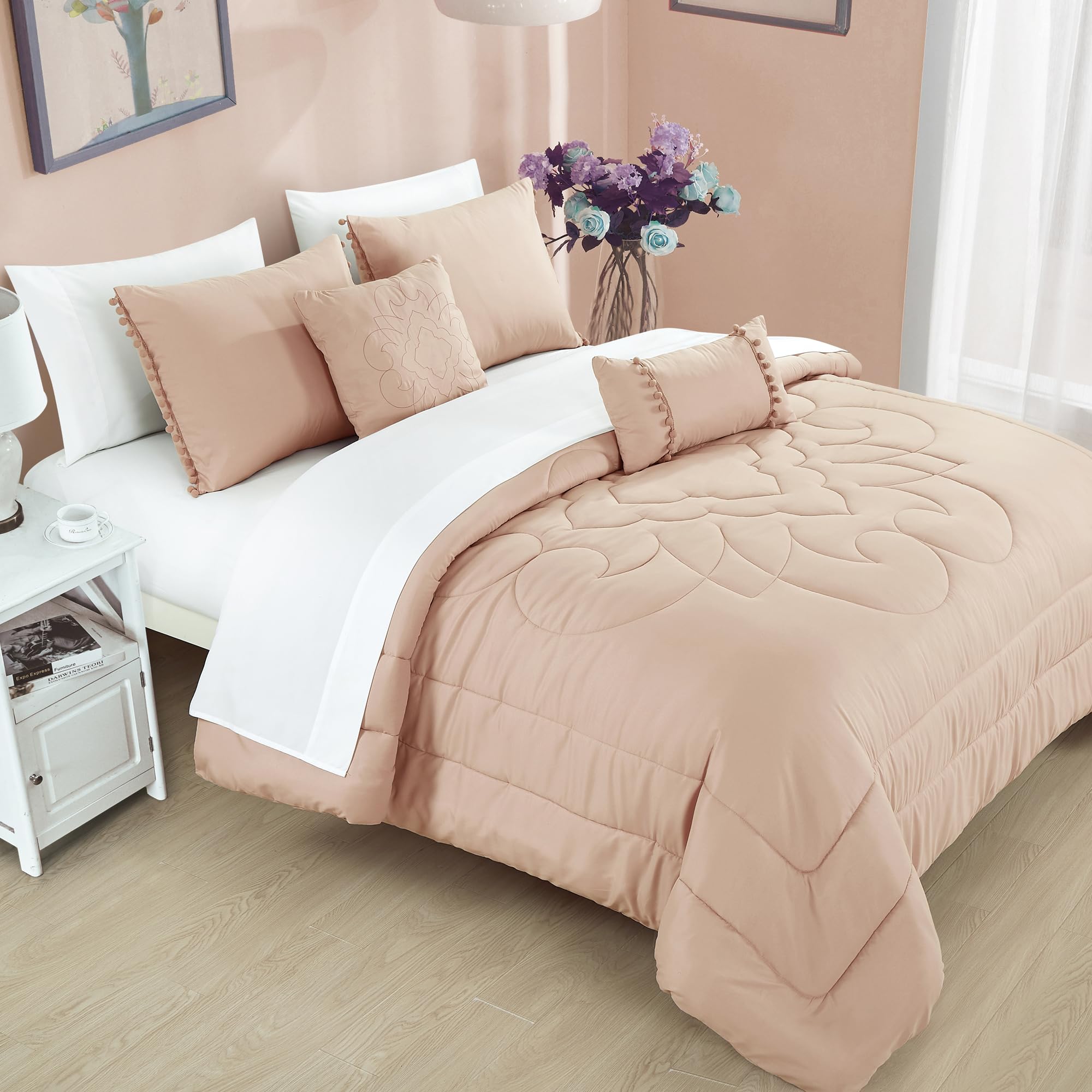 ESCA Juego de Edredón de 9 Piezas Jovana Rosa Rubor y Juego