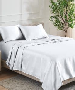 Juego de sábanas de poliéster de lujo -Blanco
