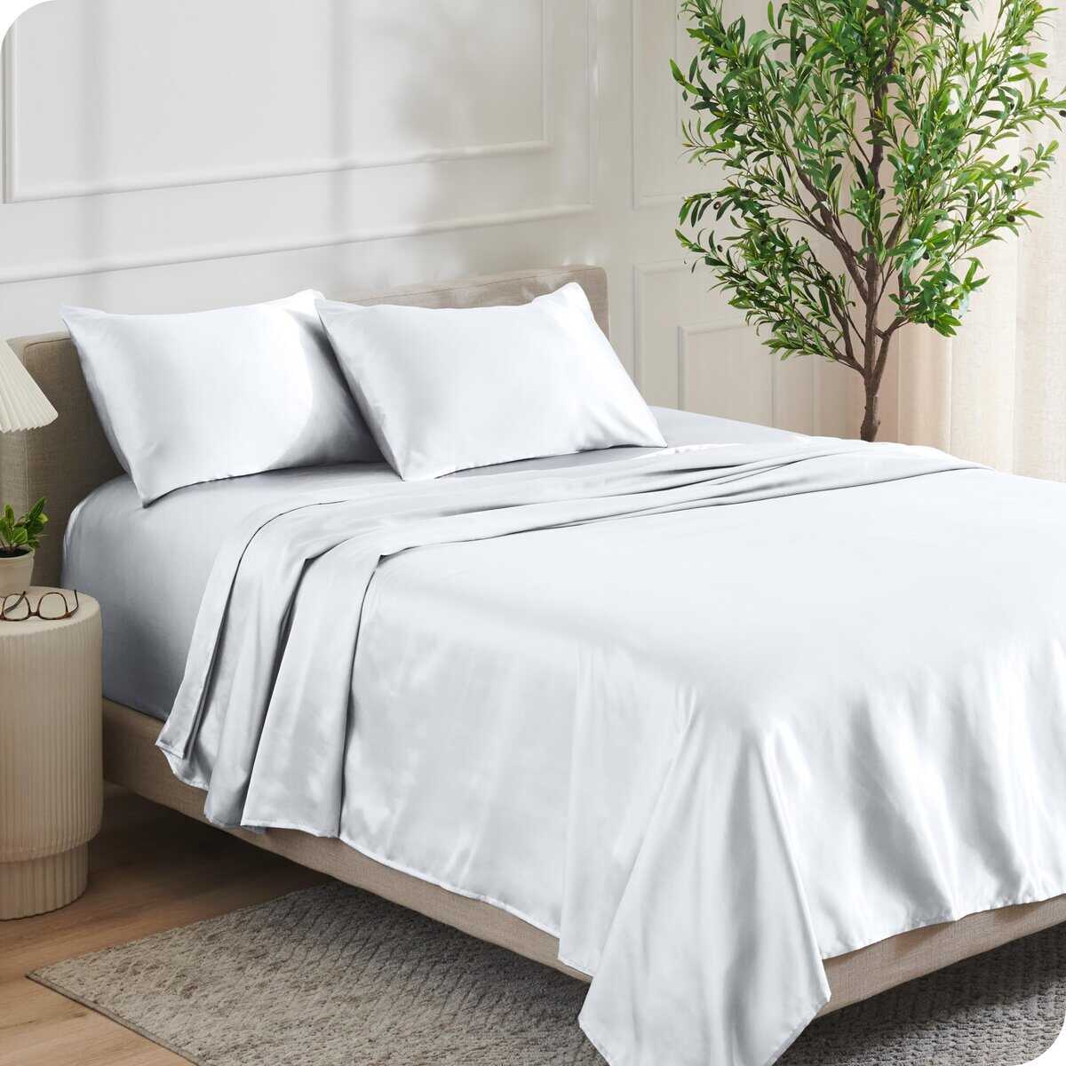 Juego de sábanas de poliéster de lujo -Blanco