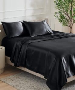 Juego de sábanas de poliéster de lujo -Negro