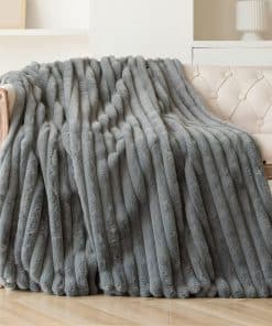 Manta de lanoso gris DANSICUINI para sofá, mullida y