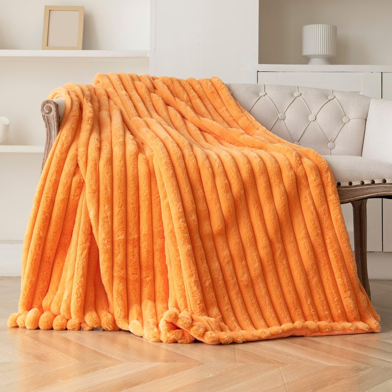 DANSICUINI Manta de piel sintética naranja para sofá,