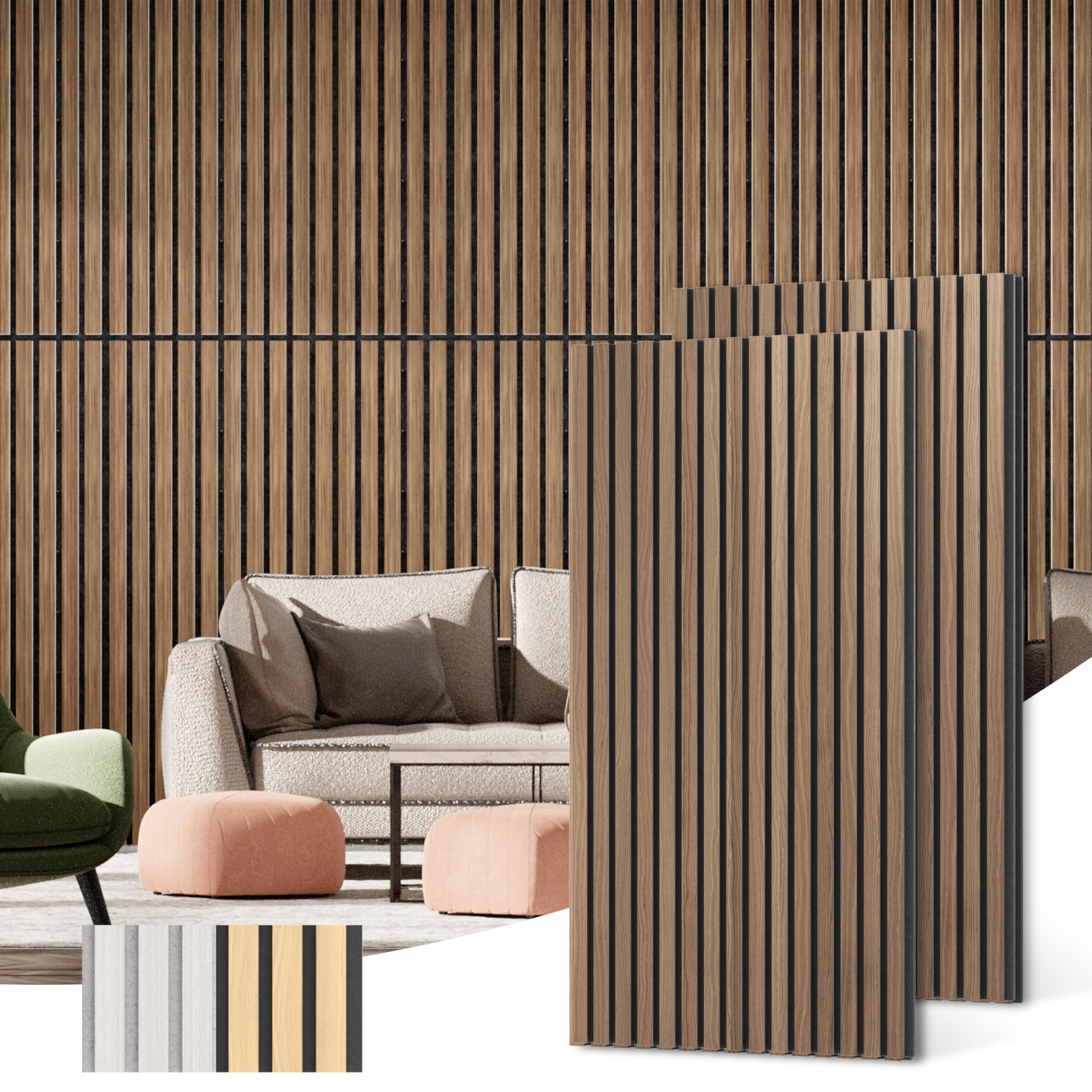 Paneles de Pared Acústicos de Madera, Paquete de 2 unidades