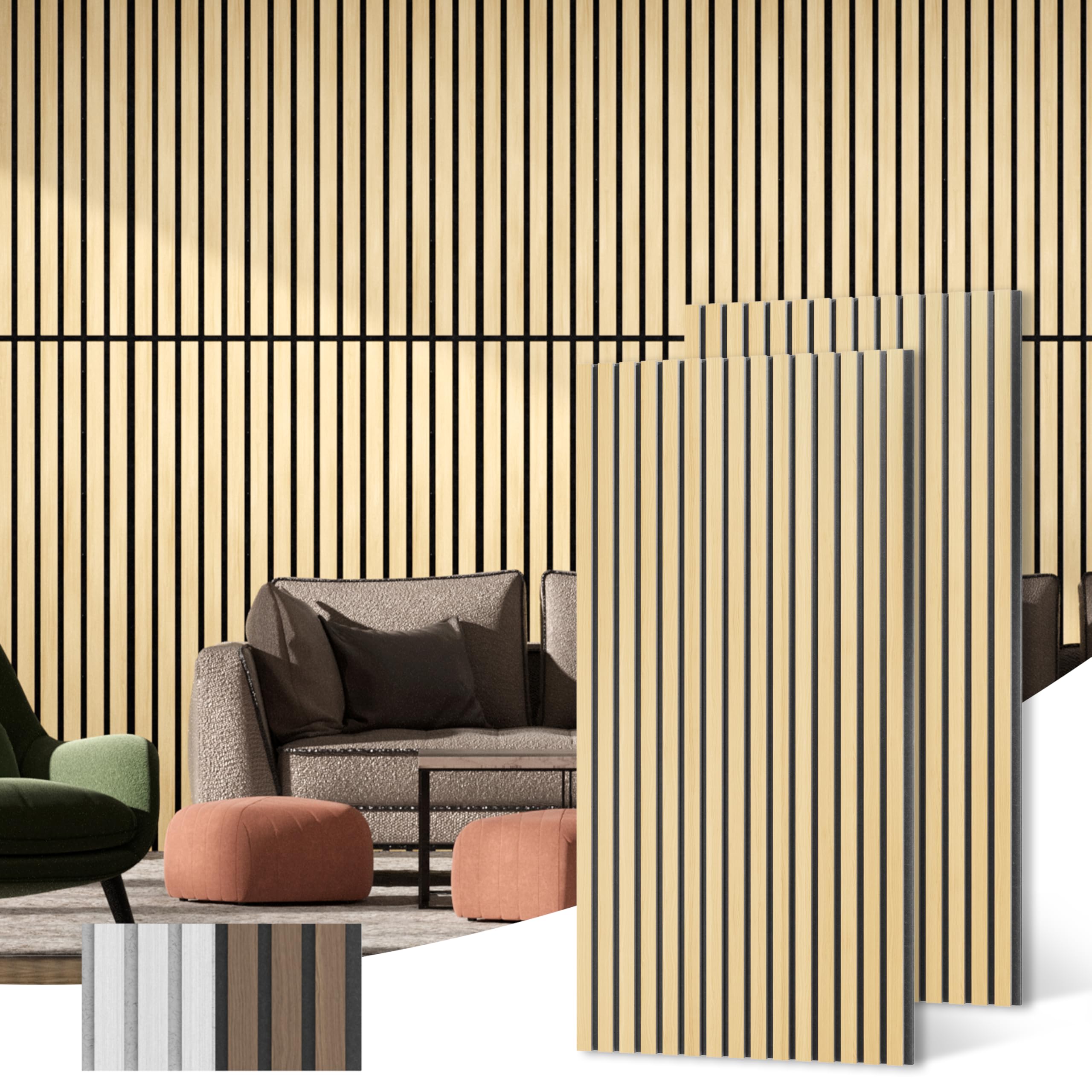 Paneles de Pared de Madera Acústica, Paquete de 2 - 45.3" x