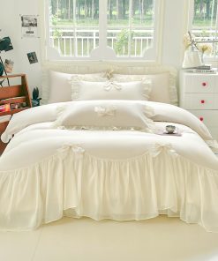 Rvciby Juego de Cubierta de Edredón con Lazo Beige Tamaño