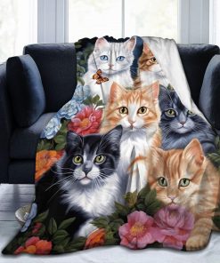 TOHTWAG Manta de Gato Estampada con Flores y Animales,
