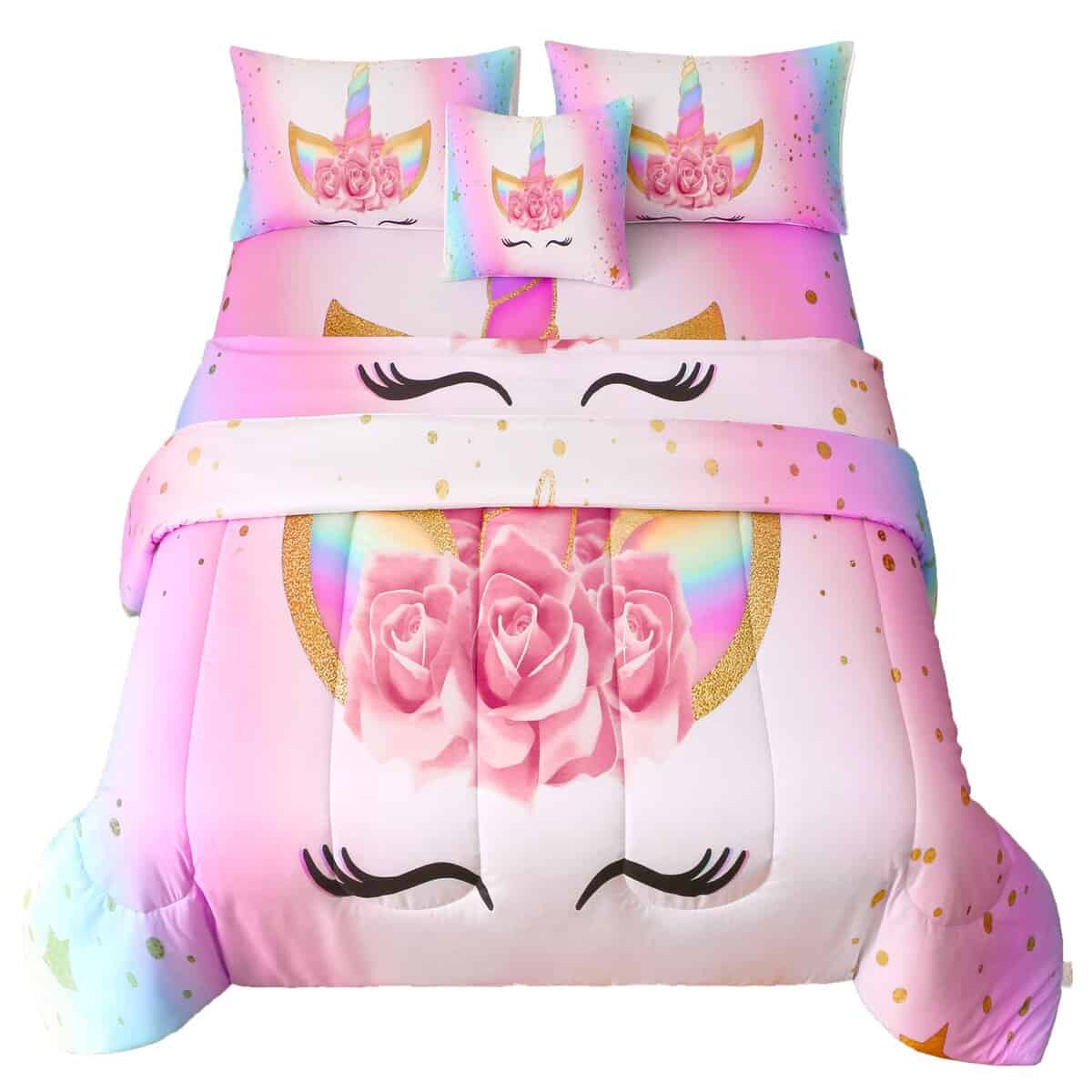 Juego de Edredón de Unicornio Namoxpa de 6 -Rosa