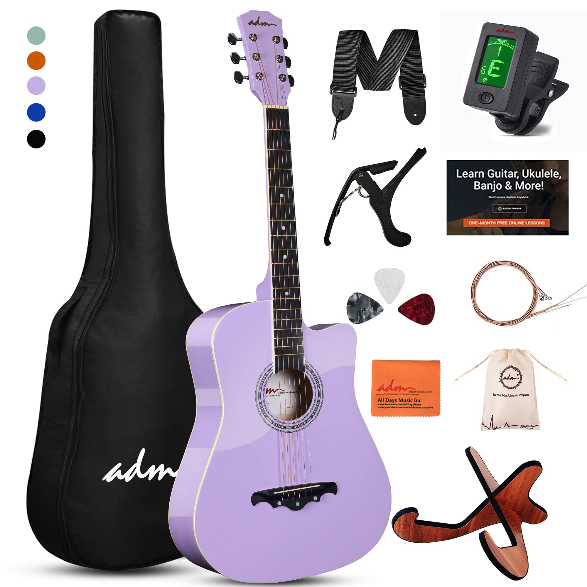 Paquete de Guitarra Acústica ADM de 38" Pulgadas para
