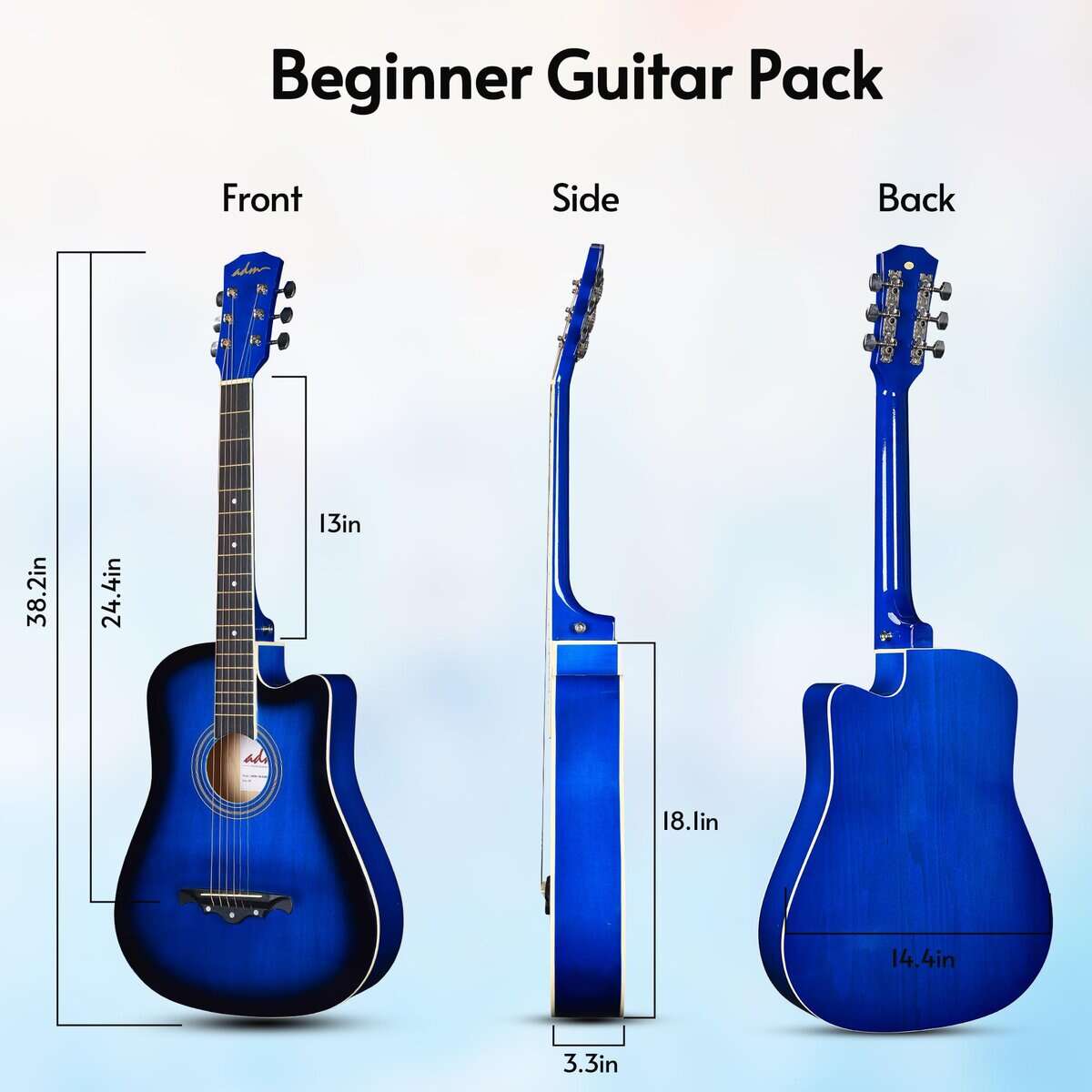 ADM 38" Pulgadas Guitarra Acústica para Principiantes - Imagen 6