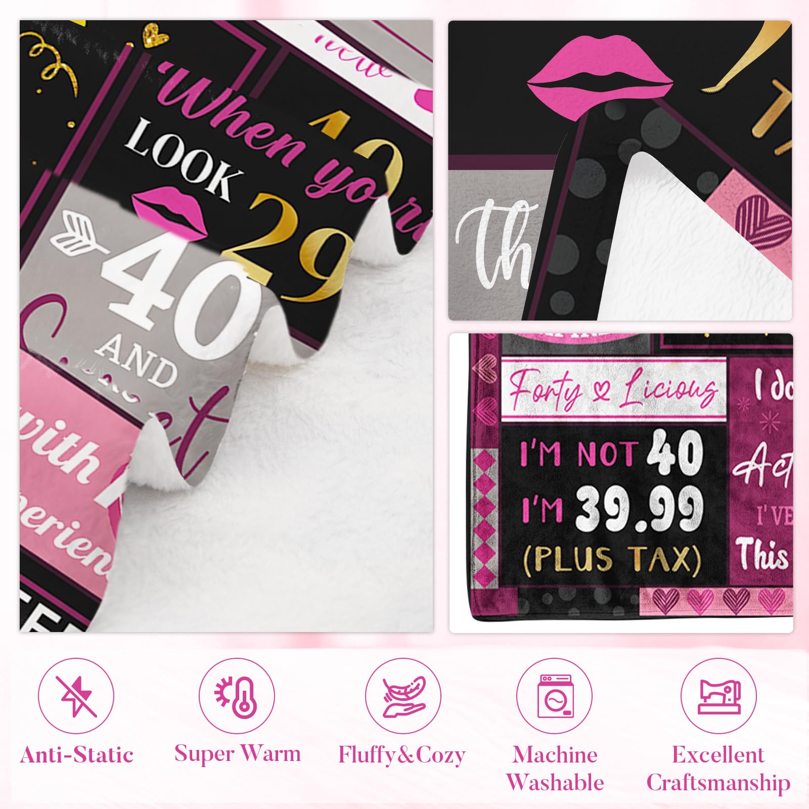 Regalos de 40 cumpleaños para mujeres, Manta de cumpleaños - Imagen 8