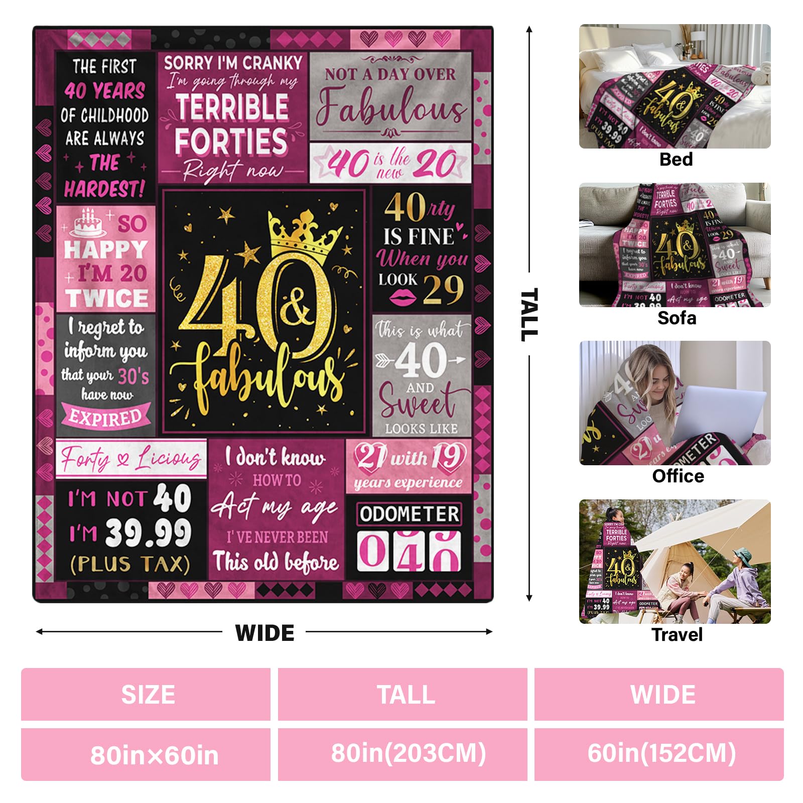 Regalos de 40 cumpleaños para mujeres, Manta de cumpleaños - Imagen 7