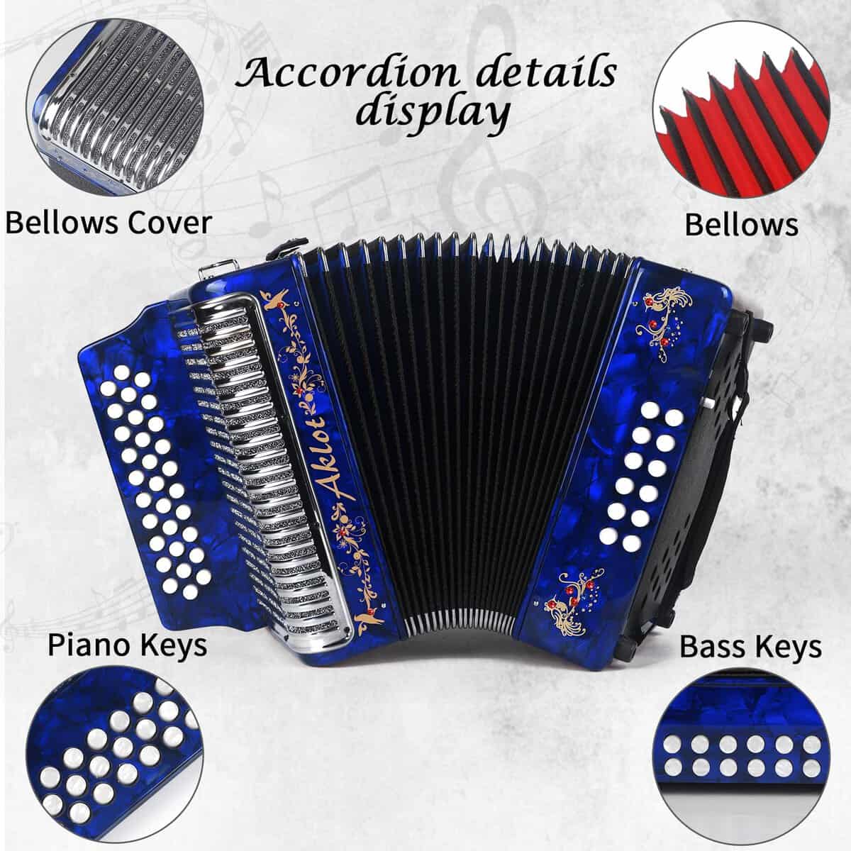 Acordeón AKLOT de 31 teclas y 12 bajos, F/B/E, Cuerpo de - Imagen 5