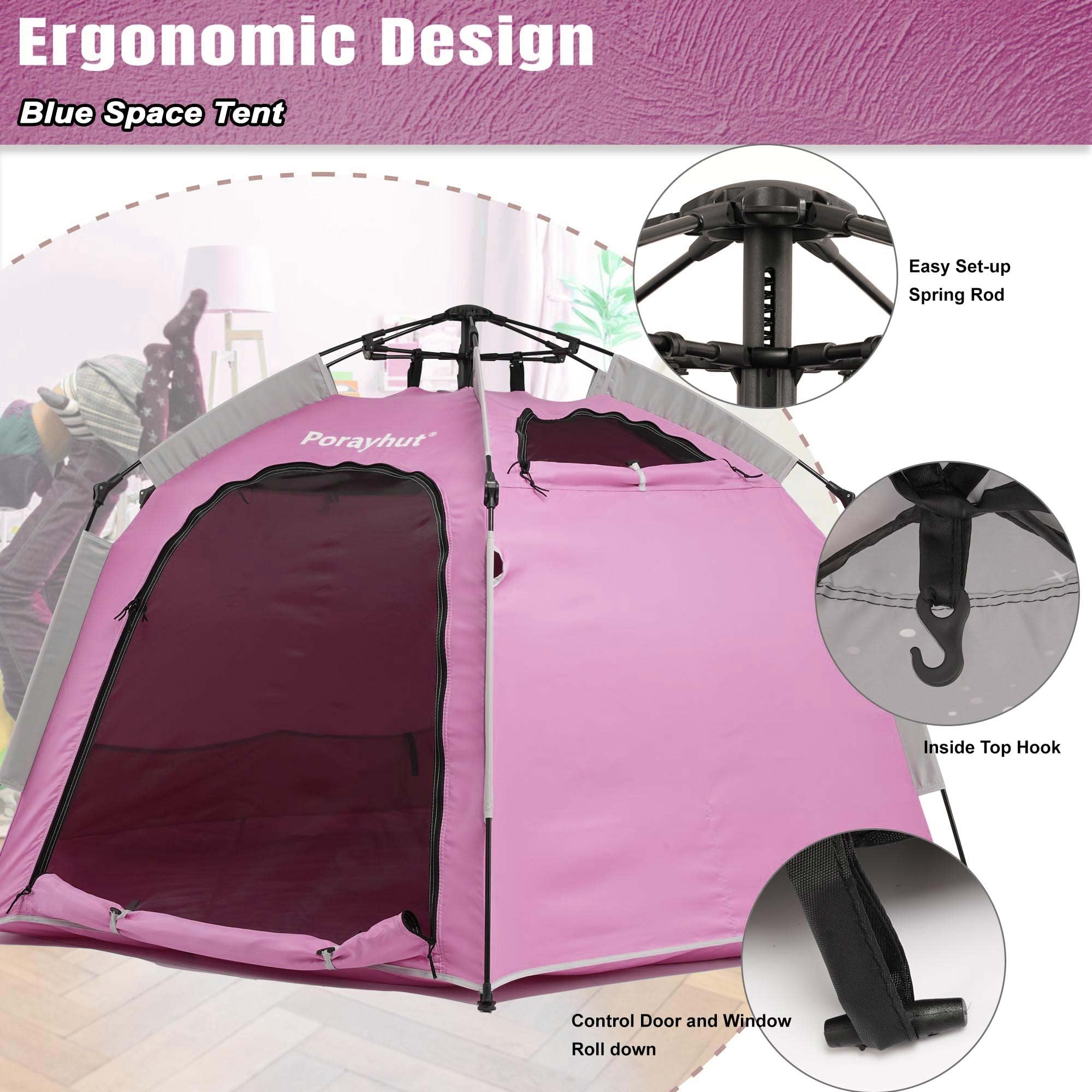 Tienda de Juego Hexagonal Portátil para Niños -Rosa - Imagen 5