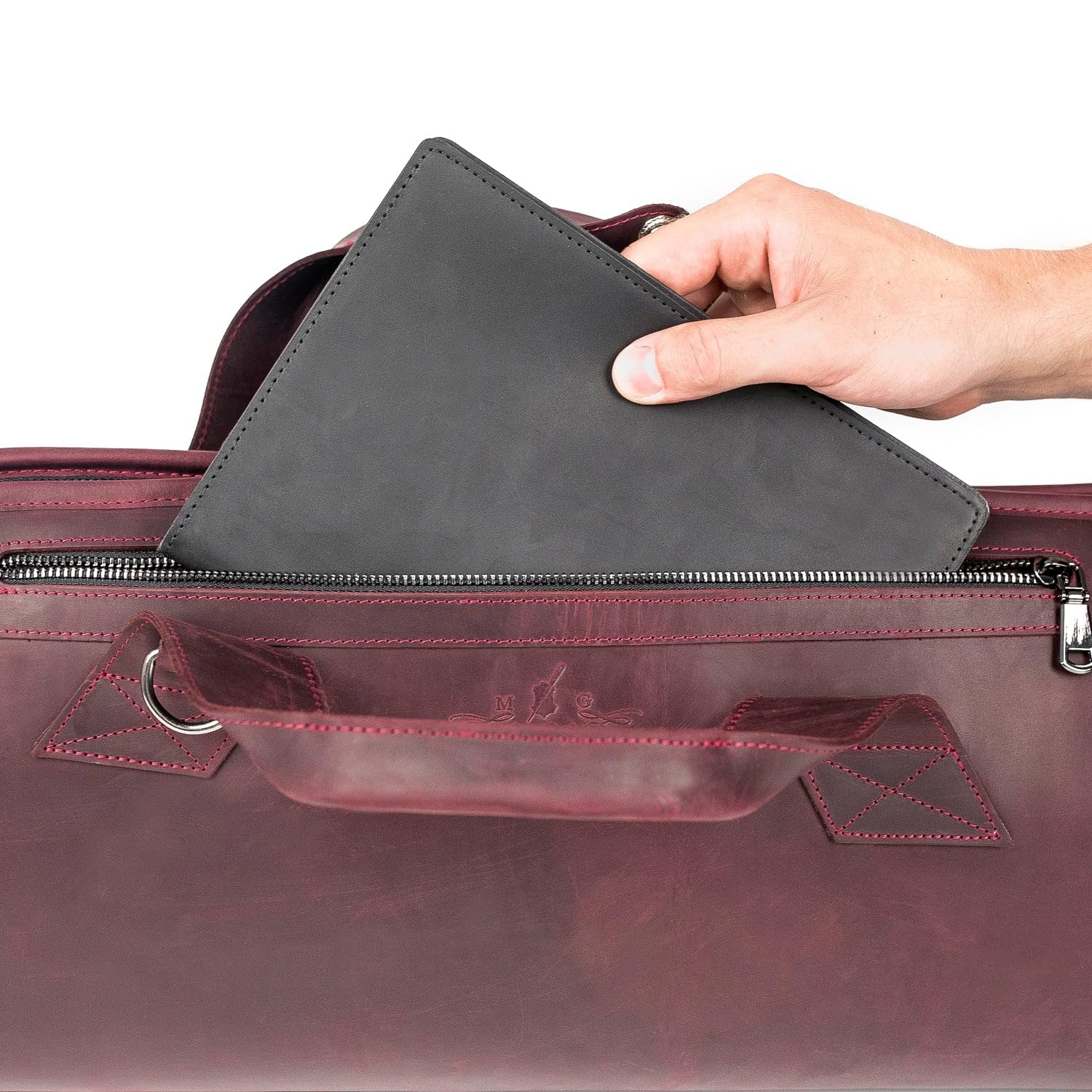 Funda para trompeta de cuero. Acolchada, ligera y -marsala - Imagen 7