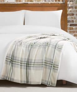 Manta de Felpa Lucky Brand Sherpa a Cuadros Gris/Oliva