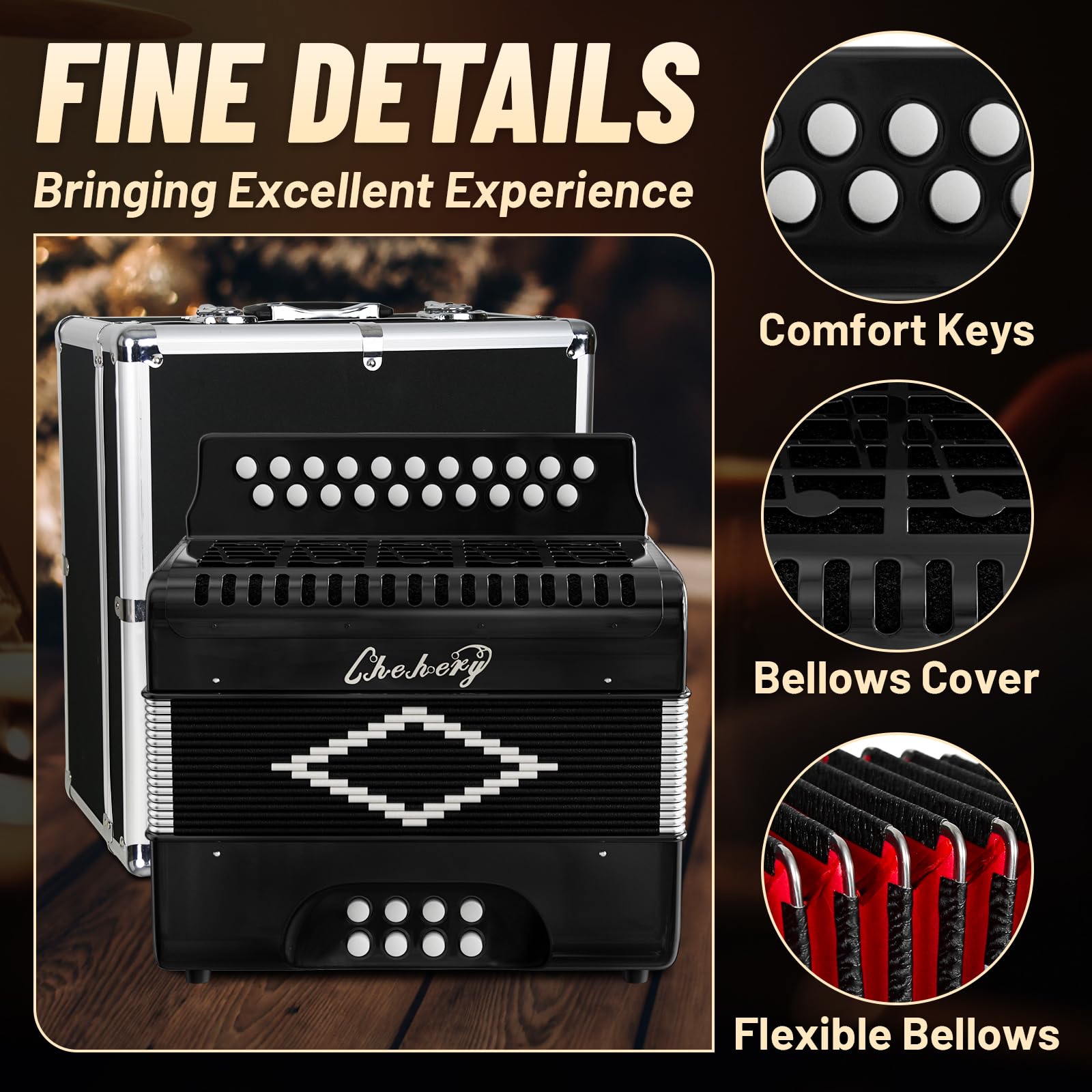 Acordeón de 21 Teclas y 8 Bajos en Si/Do, Instrumento - Imagen 4