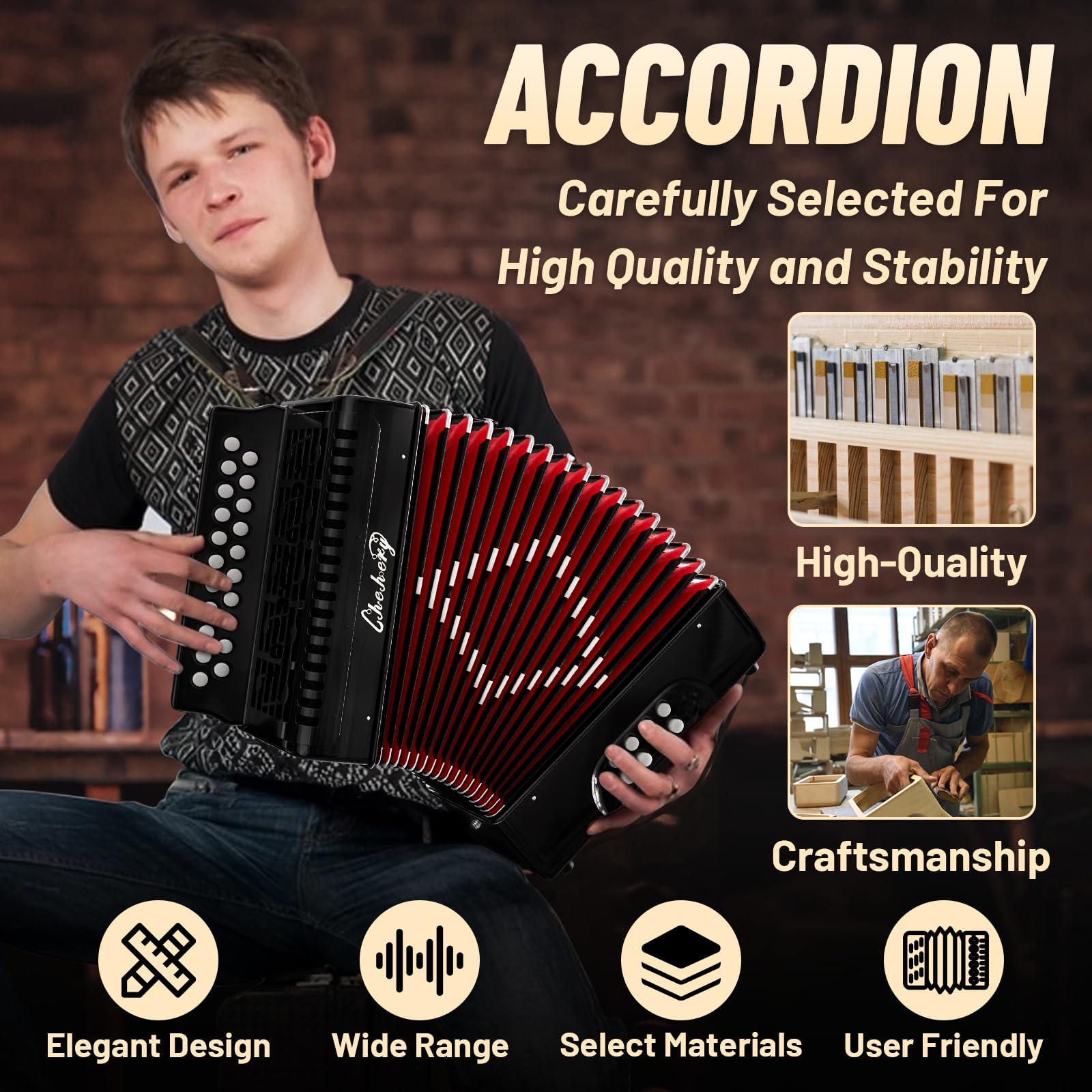 Acordeón de 21 Teclas y 8 Bajos en Si/Do, Instrumento - Imagen 7