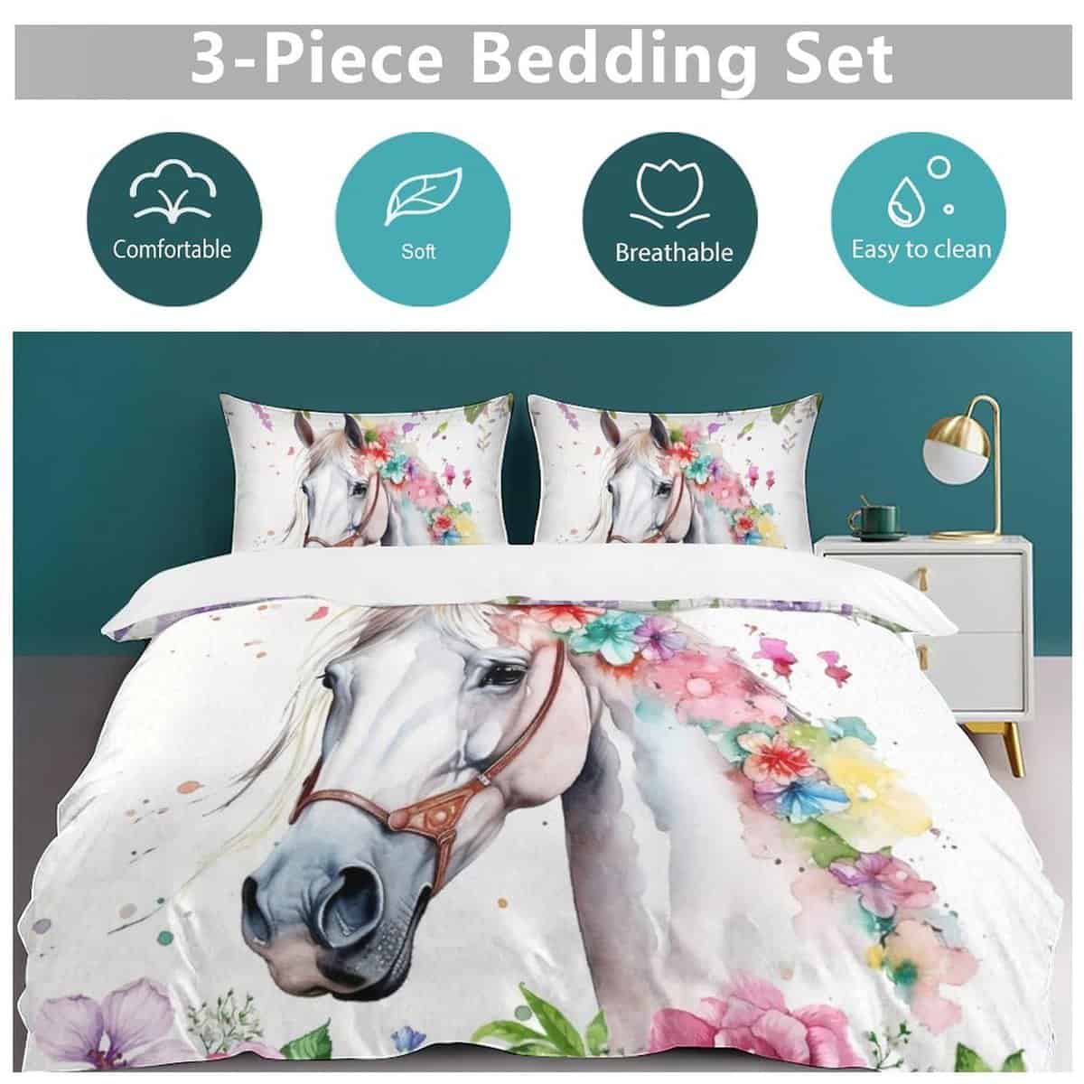 Set de Ropa de Cama Blanco de Caballo Tamaño Completo Juego - Imagen 6