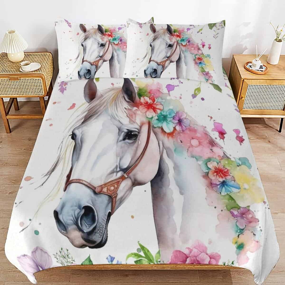 Set de Ropa de Cama Blanco de Caballo Tamaño Completo Juego - Imagen 7